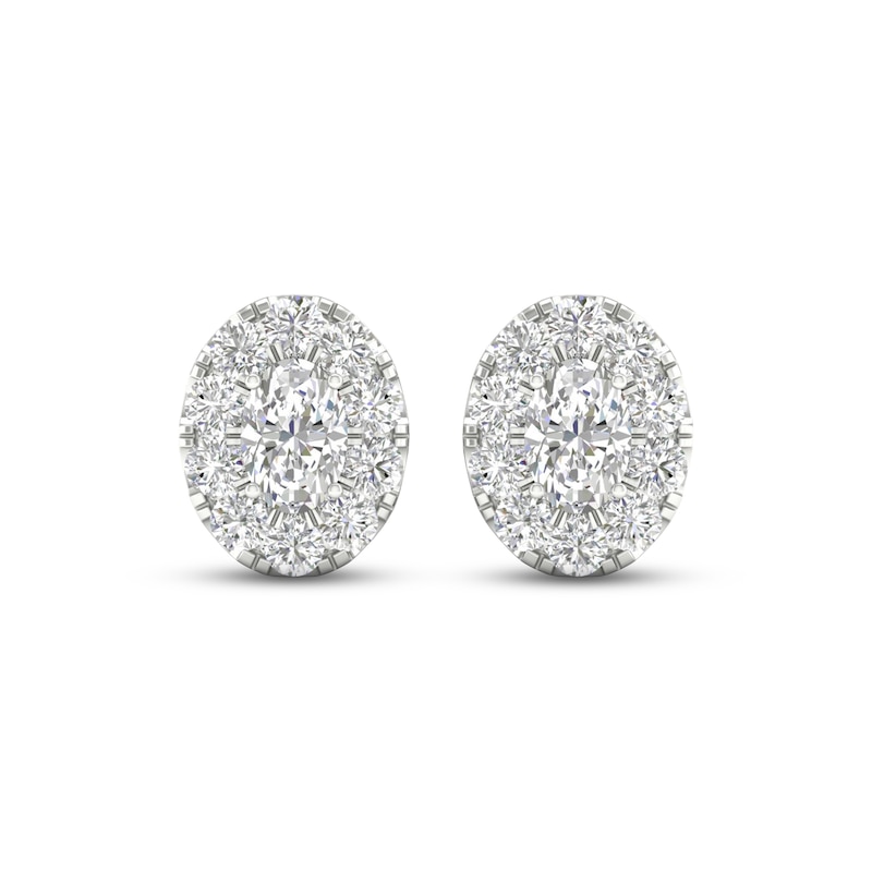 Main Image 2 of Diamond Oval Halo Stud Earrings 3 ct tw Oval & Round-cut 14K White Gold