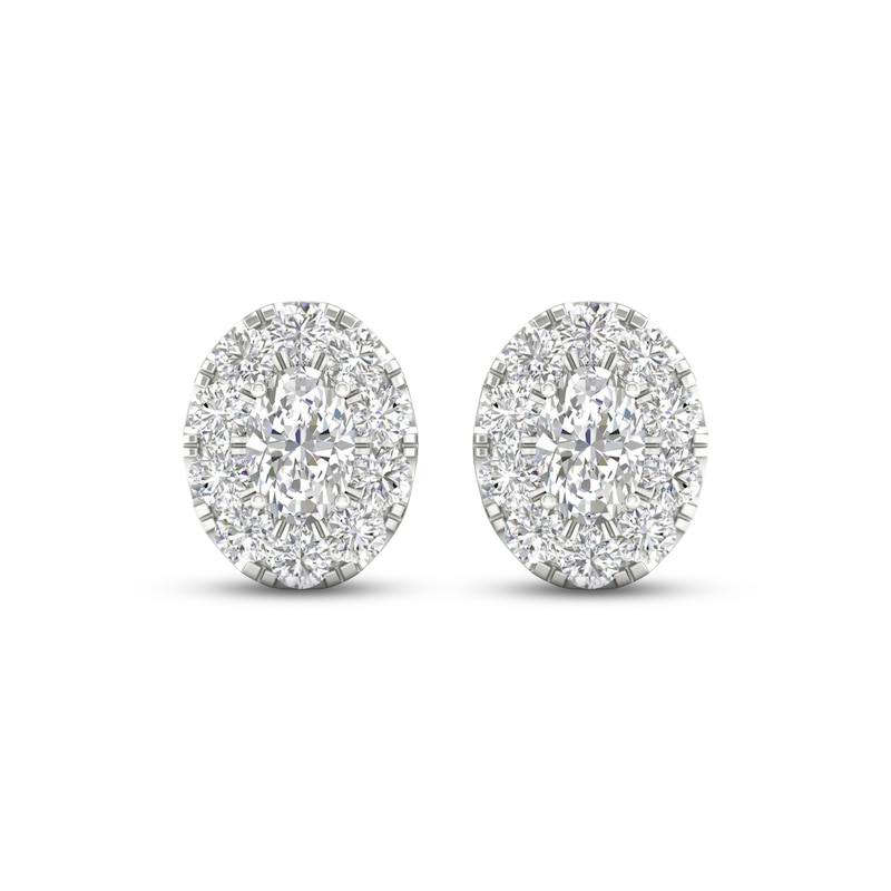 Diamond Oval Halo Stud Earrings 3 ct tw Oval & Round-cut 14K White Gold