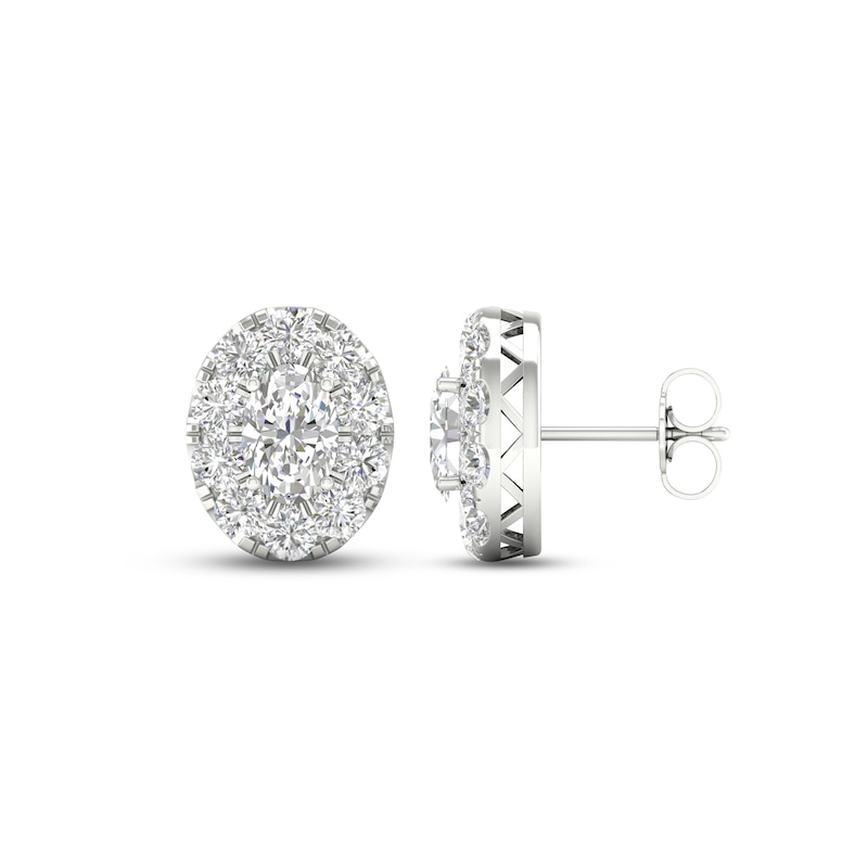 Main Image 3 of Diamond Oval Halo Stud Earrings 3 ct tw Oval & Round-cut 14K White Gold