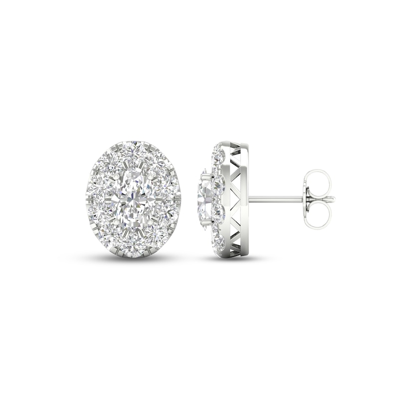 Diamond Oval Halo Stud Earrings 3 ct tw Oval & Round-cut 14K White Gold