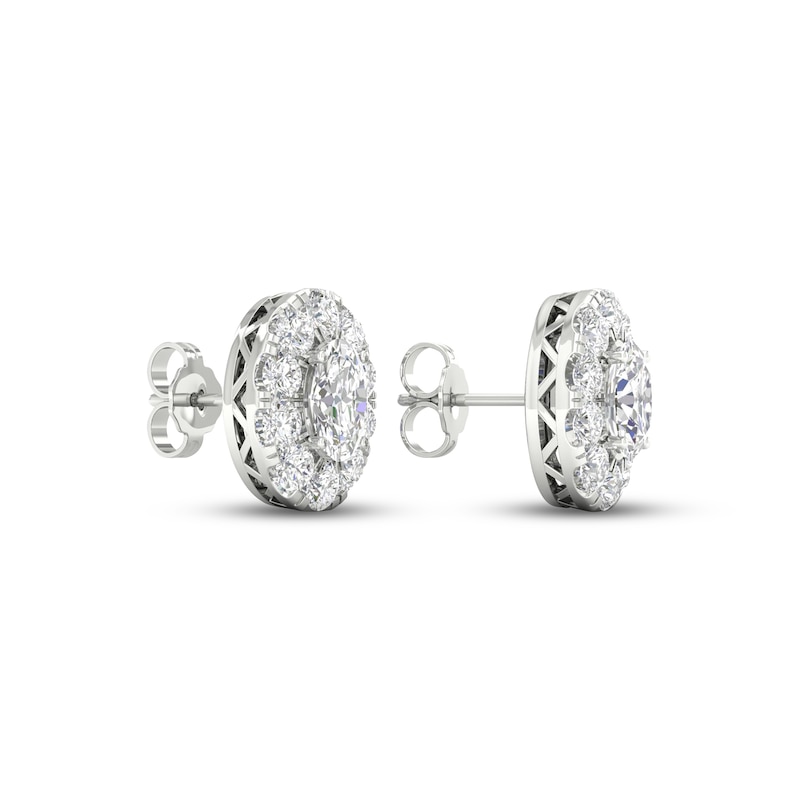 Main Image 4 of Diamond Oval Halo Stud Earrings 3 ct tw Oval & Round-cut 14K White Gold
