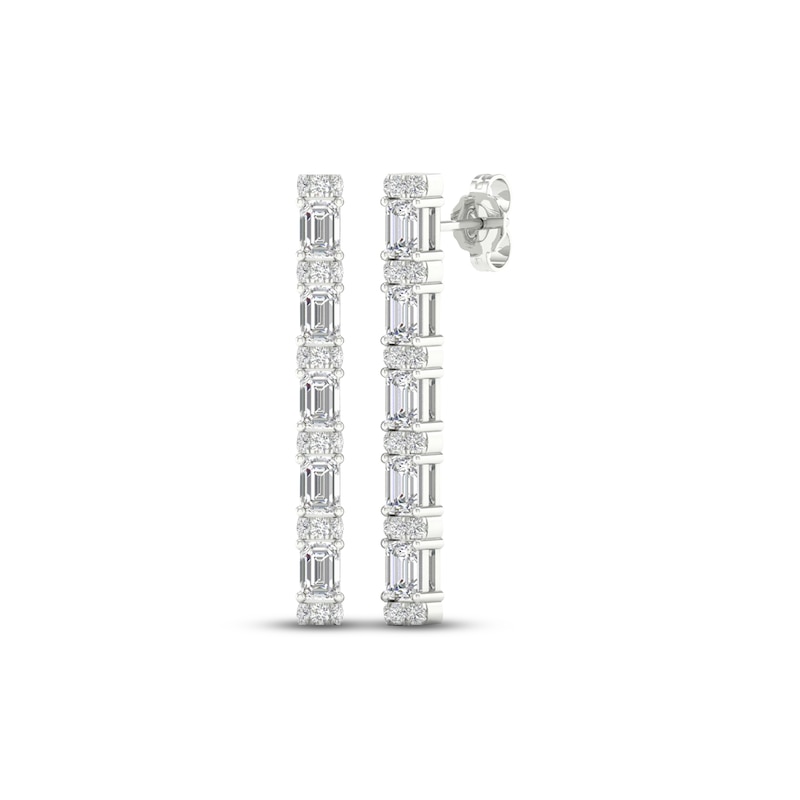 Diamond Drop Earrings 2-3/4 ct tw Emerald & Round-cut 14K White Gold