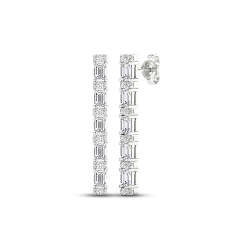 Main Image 1 of Diamond Drop Earrings 2-3/4 ct tw Emerald & Round-cut 14K White Gold