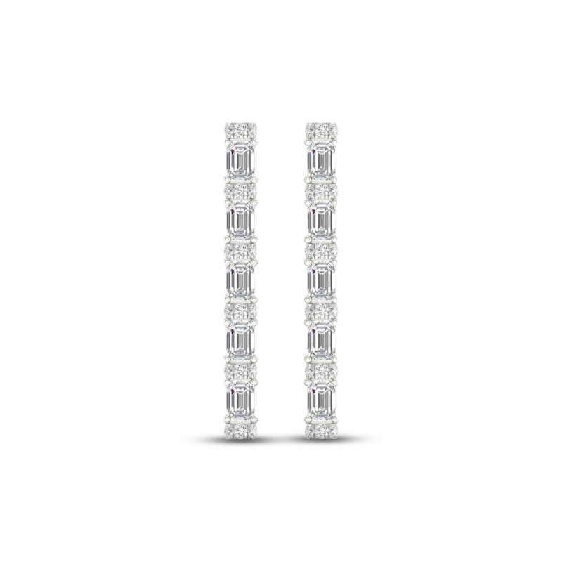 Main Image 2 of Diamond Drop Earrings 2-3/4 ct tw Emerald & Round-cut 14K White Gold
