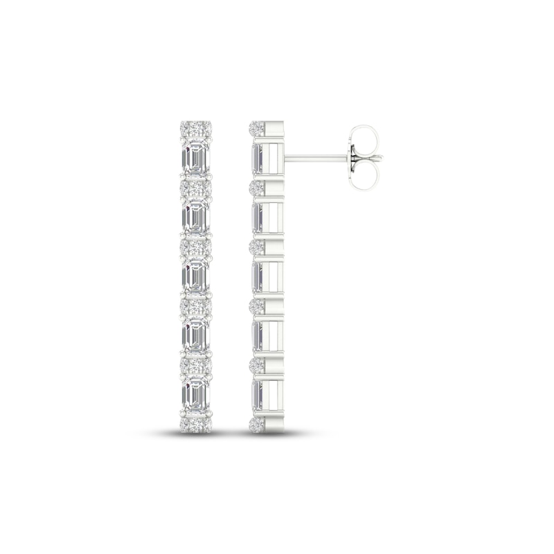 Main Image 3 of Diamond Drop Earrings 2-3/4 ct tw Emerald & Round-cut 14K White Gold