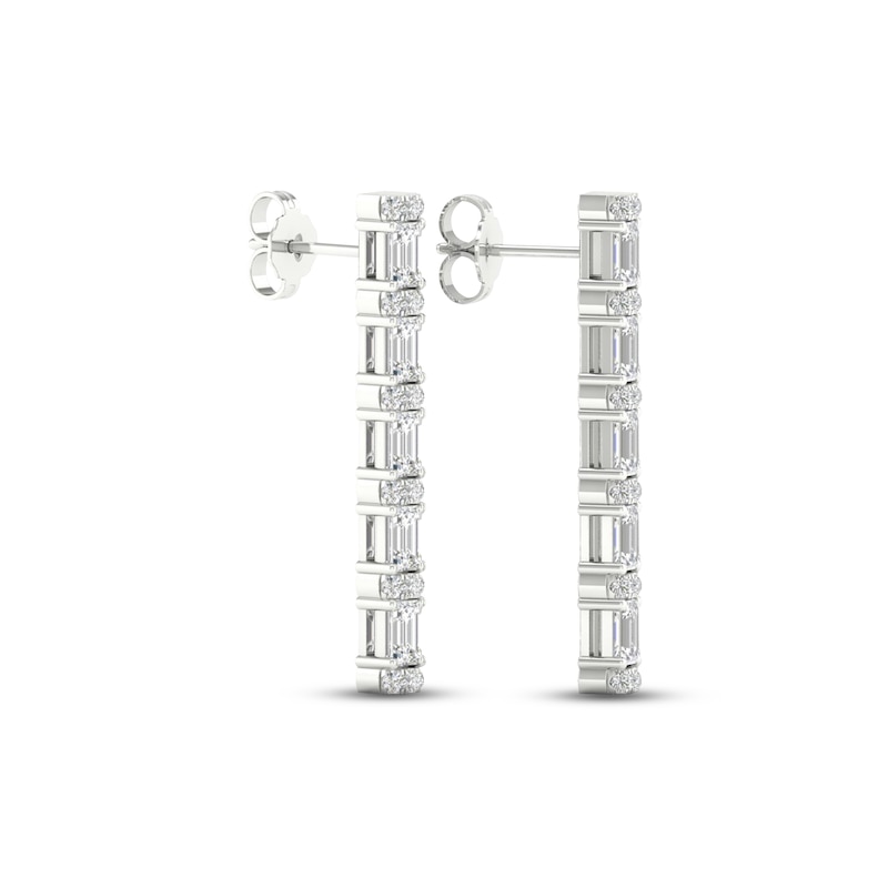 Main Image 4 of Diamond Drop Earrings 2-3/4 ct tw Emerald & Round-cut 14K White Gold
