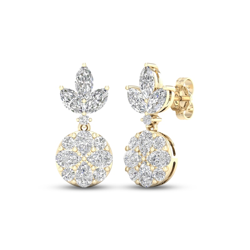 Diamond Dangle Earrings 2 ct tw Marquise, Pear & Round-cut 14K Yellow Gold
