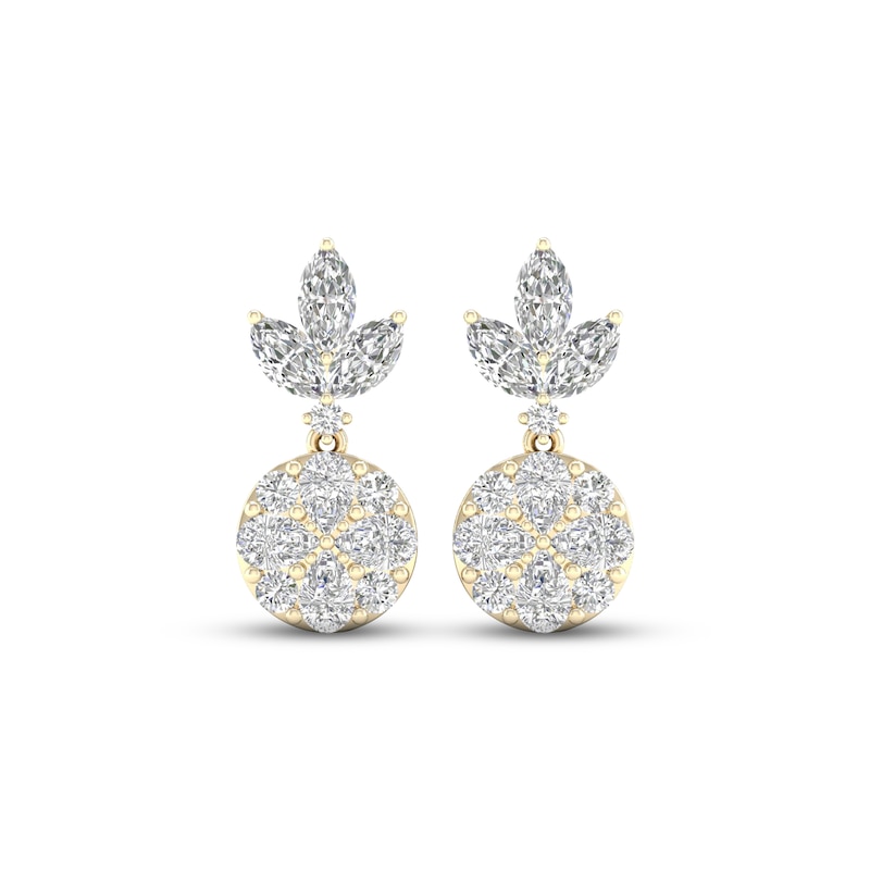 Diamond Dangle Earrings 2 ct tw Marquise, Pear & Round-cut 14K Yellow Gold