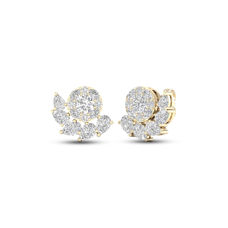 Multi-Diamond Earrings 2 ct tw Pear, Marquise & Round-cut 14K Yellow Gold