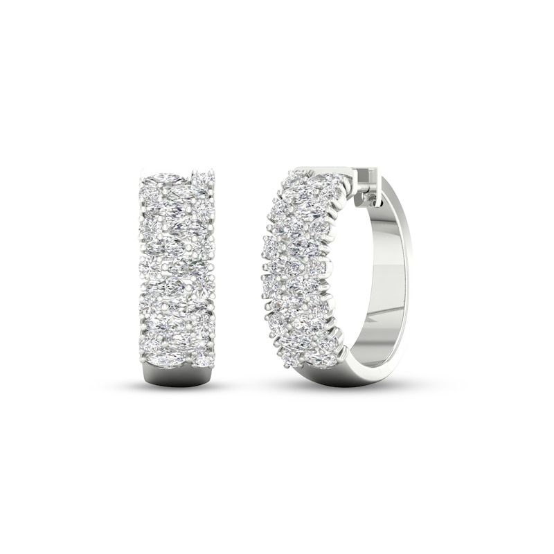Diamond Hoop Earrings 2-1/4 ct tw Round & Marquise-cut 14K White Gold