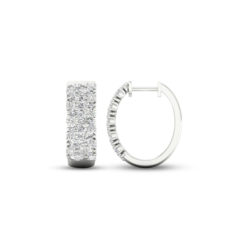 Main Image 3 of Diamond Hoop Earrings 2-1/4 ct tw Round & Marquise-cut 14K White Gold