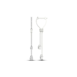 Diamond Huggie Drop Earrings 1 ct tw Pear & Round-cut 14K White Gold
