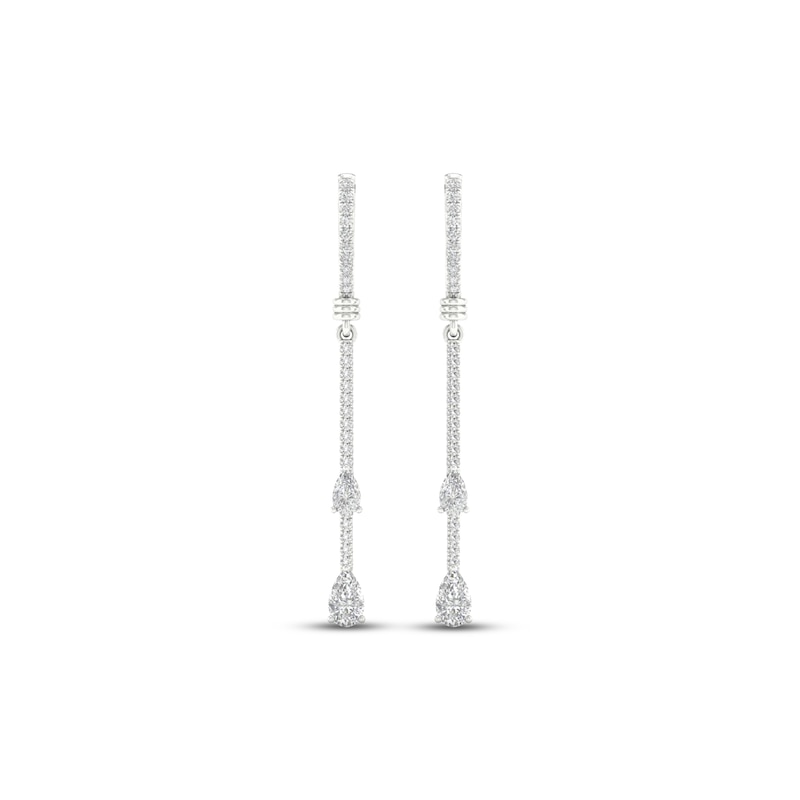 Main Image 2 of Diamond Huggie Drop Earrings 1 ct tw Pear & Round-cut 14K White Gold