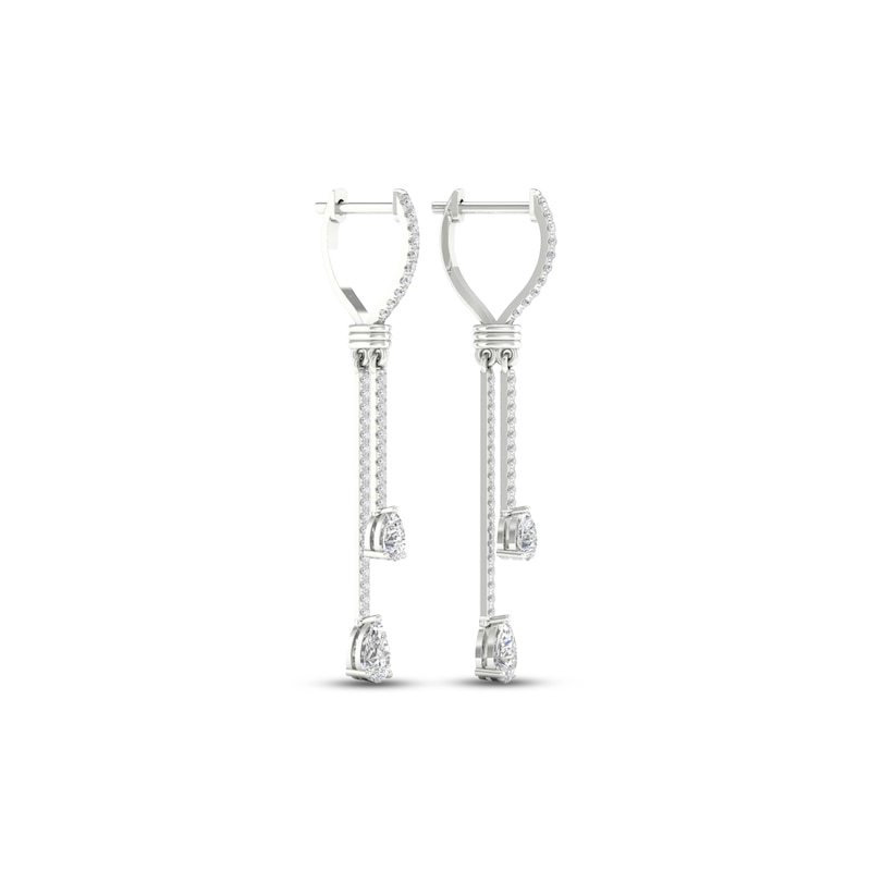 Main Image 3 of Diamond Huggie Drop Earrings 1 ct tw Pear & Round-cut 14K White Gold