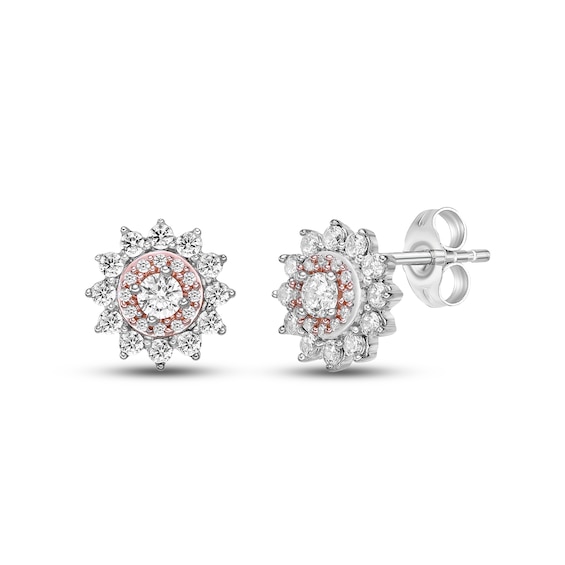 Diamond Starburst Stud Earrings 5/8 ct tw Round-cut 10K Rose Gold
