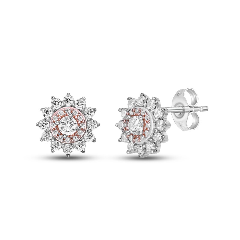 Main Image 1 of Diamond Starburst Stud Earrings 5/8 ct tw Round-cut 10K Rose Gold
