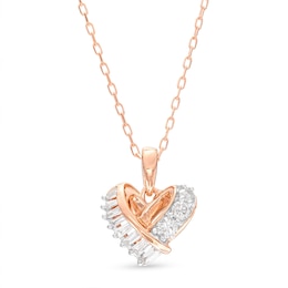Diamond Heart Knot Necklace 1/4 ct tw Baguette & Round-cut 10K Rose Gold 18"