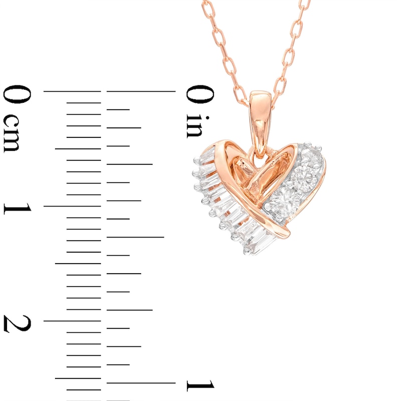 Diamond Heart Knot Necklace 1/4 ct tw Baguette & Round-cut 10K Rose Gold 18"