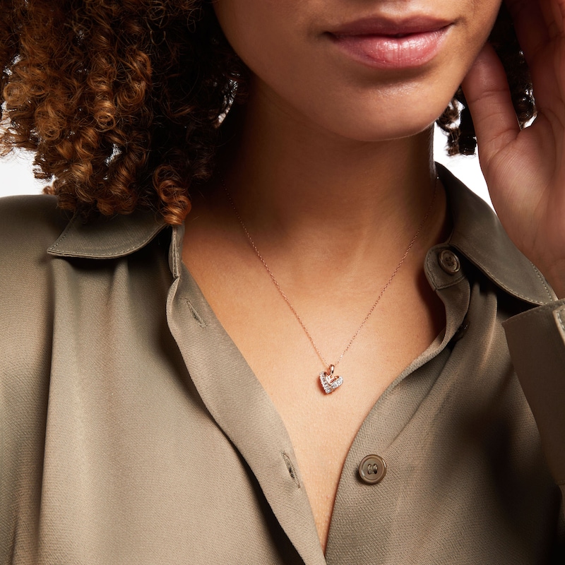 Main Image 3 of Diamond Heart Knot Necklace 1/4 ct tw Baguette & Round-cut 10K Rose Gold 18&quot;