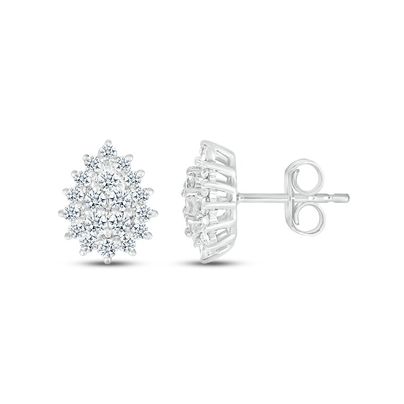 Diamond Teardrop Stud Earrings 3/4 ct tw Round-cut 14K White Gold