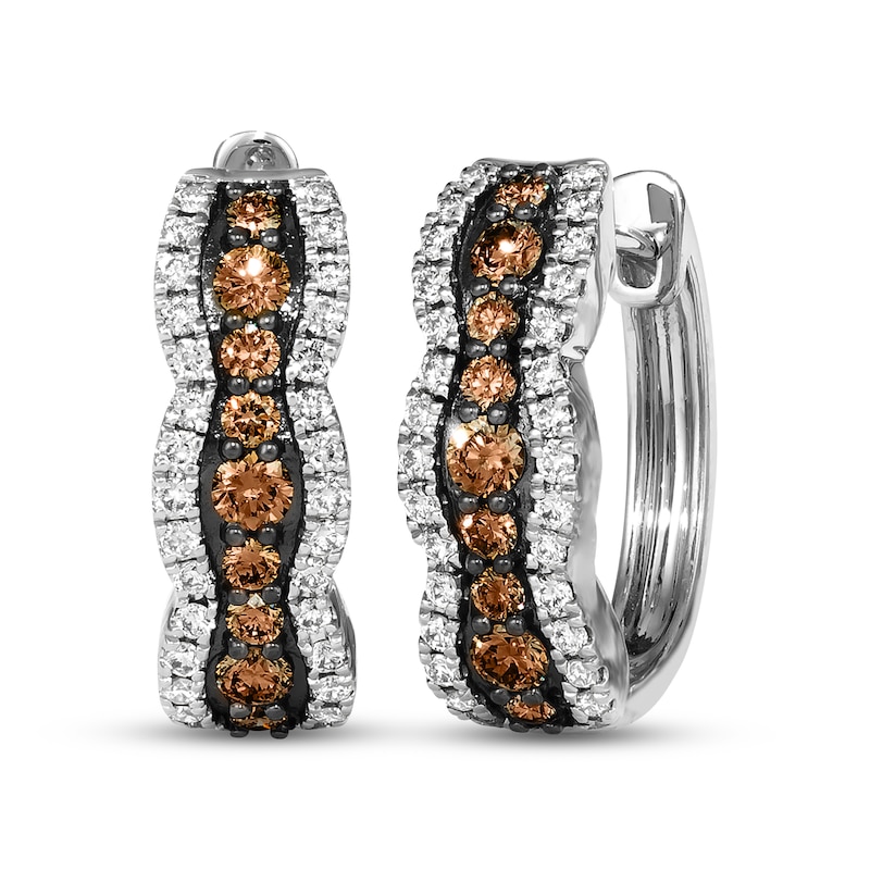 Main Image 1 of Le Vian Chocolate Waterfall Diamond Hoop Earrings 1 ct tw 14K Vanilla Gold
