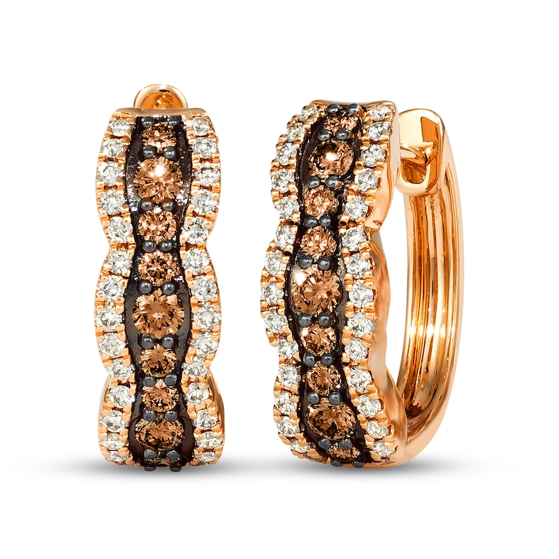 Main Image 1 of Le Vian Chocolate Waterfall Diamond Hoop Earrings 1 ct tw 14K Strawberry Gold