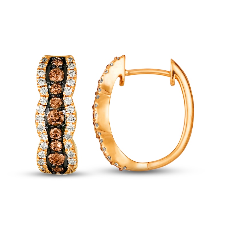 Main Image 2 of Le Vian Chocolate Waterfall Diamond Hoop Earrings 1 ct tw 14K Strawberry Gold