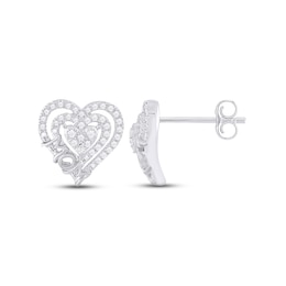 Diamond Heart "Mom" Stud Earrings 1/4 ct tw Round-cut Sterling Silver