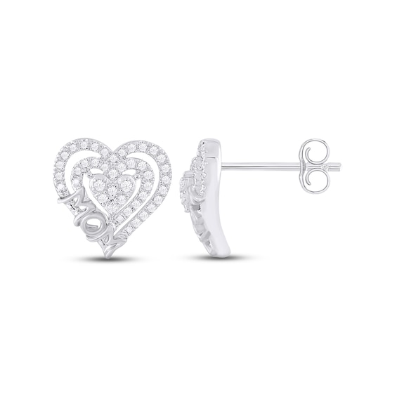 Diamond Heart "Mom" Stud Earrings 1/4 ct tw Round-cut Sterling Silver