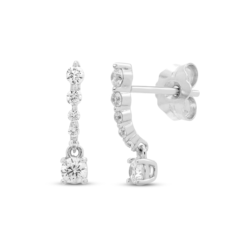 Main Image 1 of Diamond Petite Dangle Earrings 1/3 ct tw Round-cut 10K White Gold