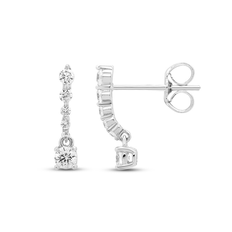 Main Image 2 of Diamond Petite Dangle Earrings 1/3 ct tw Round-cut 10K White Gold