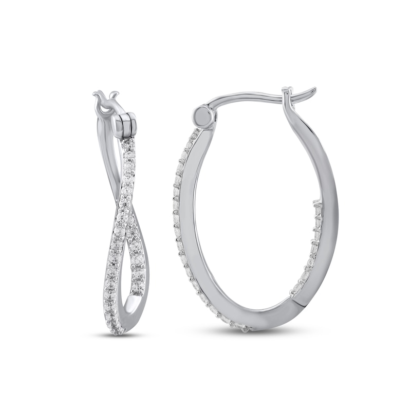 Diamond Twist Hoop Earrings 1/3 ct tw Round-cut 10K White Gold
