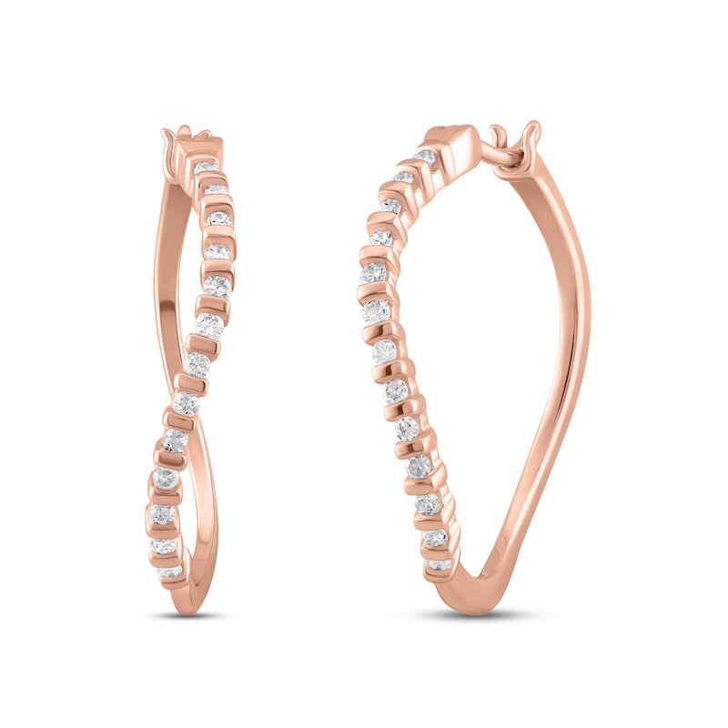 Main Image 1 of Diamond Twist Hoop Earrings 1/4 ct tw Round-cut 10K Rose Gold