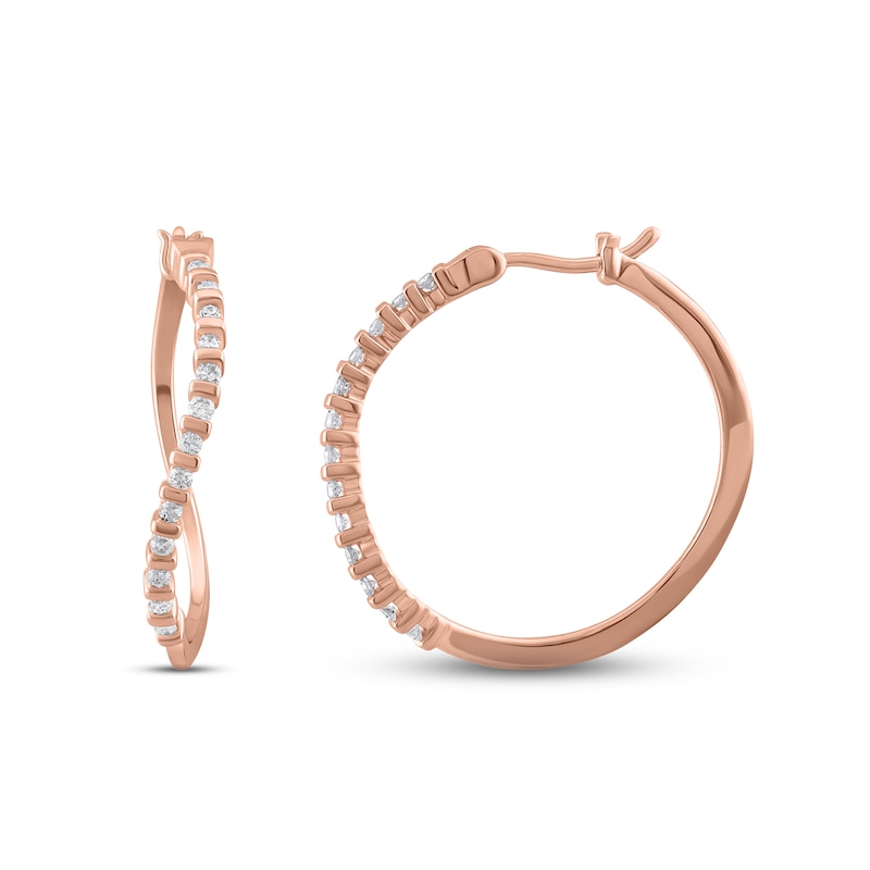 Main Image 2 of Diamond Twist Hoop Earrings 1/4 ct tw Round-cut 10K Rose Gold