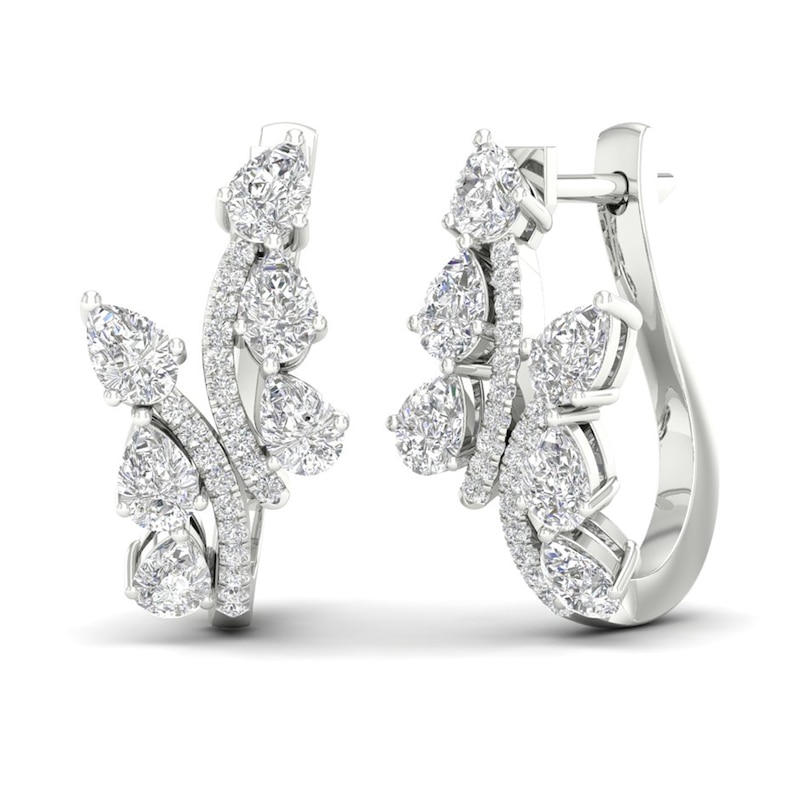 Main Image 1 of Diamond Vine Hoop Earrings 2 ct tw Pear & Round-cut 14K White Gold