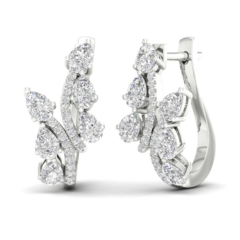 Diamond Vine Hoop Earrings 2 ct tw Pear & Round-cut 14K White Gold