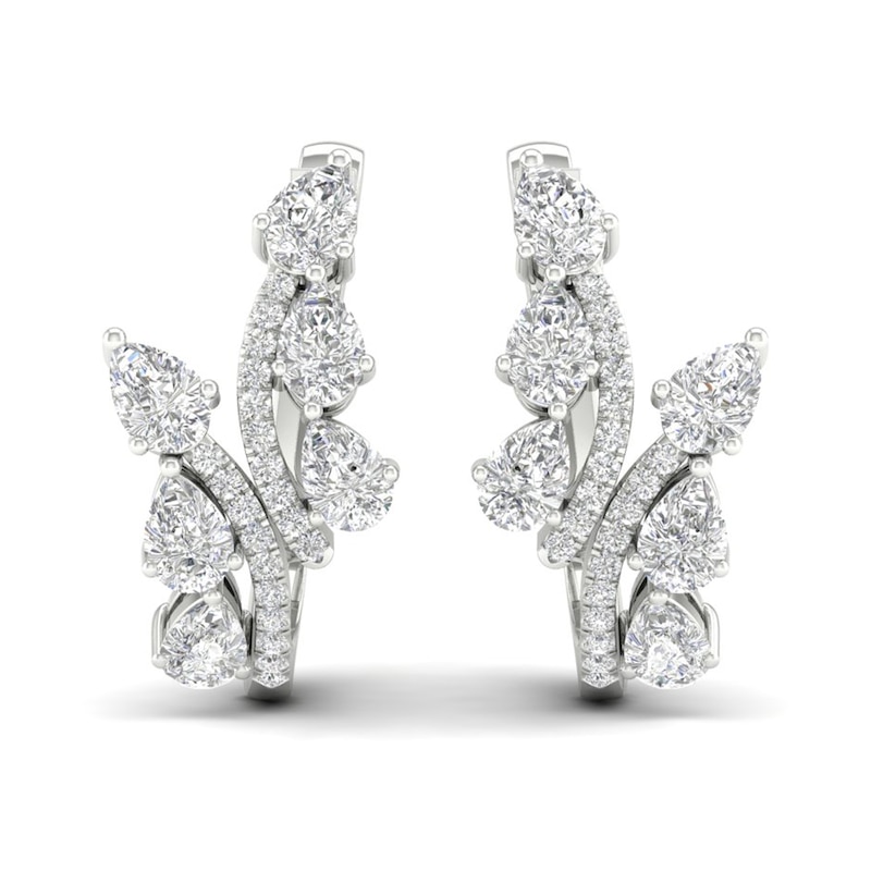 Main Image 2 of Diamond Vine Hoop Earrings 2 ct tw Pear & Round-cut 14K White Gold