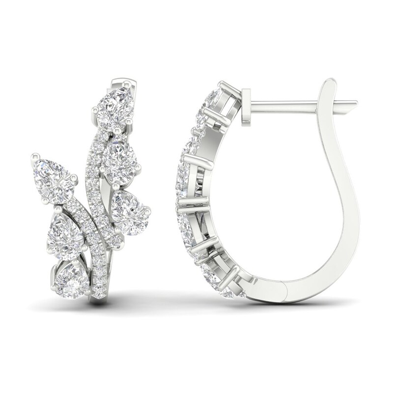 Main Image 3 of Diamond Vine Hoop Earrings 2 ct tw Pear & Round-cut 14K White Gold