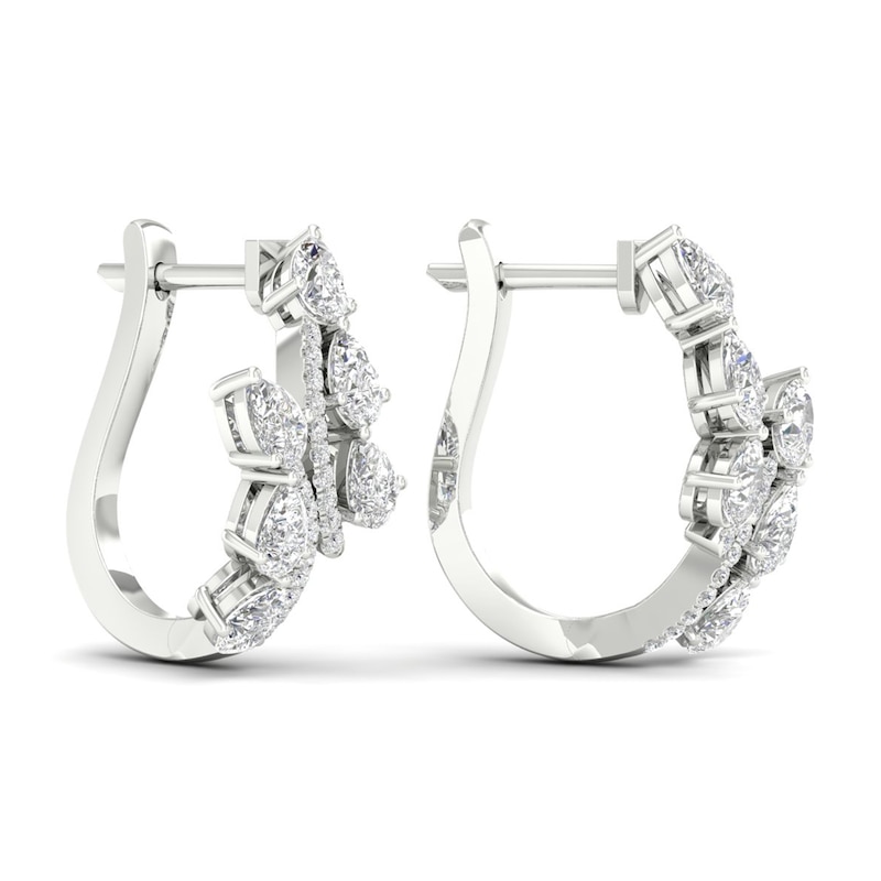 Diamond Vine Hoop Earrings 2 ct tw Pear & Round-cut 14K White Gold