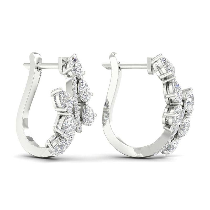 Main Image 4 of Diamond Vine Hoop Earrings 2 ct tw Pear & Round-cut 14K White Gold