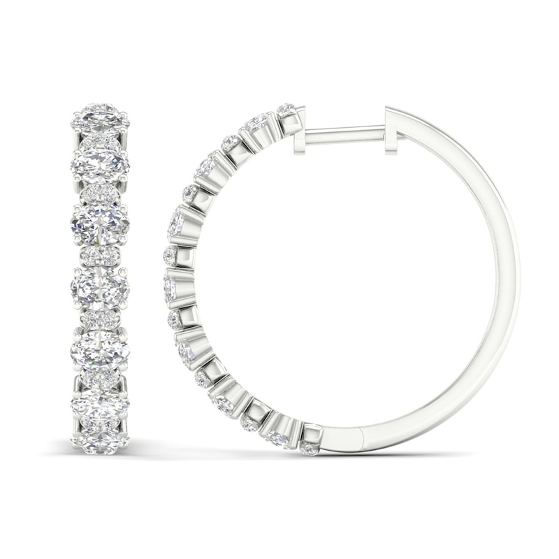 Main Image 3 of Diamond Hoop Earrings 2-3/8 ct tw Oval & Round-cut 14K White Gold