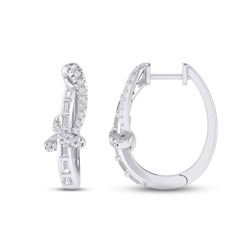 Main Image 1 of Diamond Hoop Earrings 1/2 ct tw Baguette & Round-cut 10K White Gold
