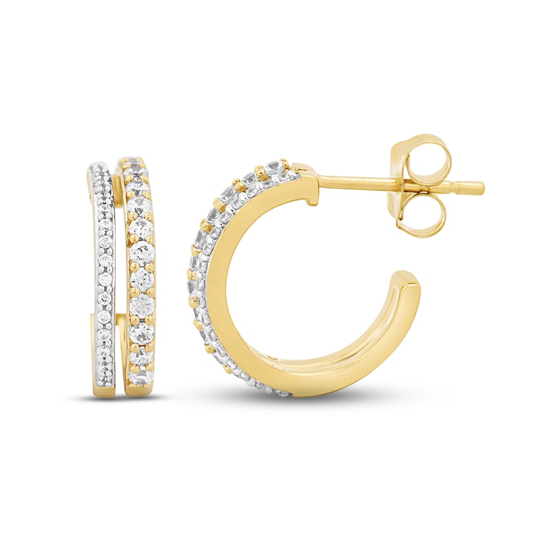 Main Image 3 of Diamond Split Hoop Earrings 1/2 ct tw Round-cut 10K Yellow Gold