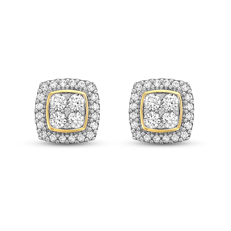 Main Image 2 of KAY Lab-Grown Diamonds Cushion Frame Stud Earrings 3/4 ct tw 14K Yellow Gold