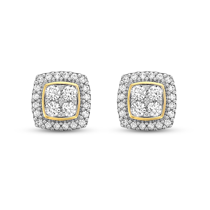 Lab-Created Diamonds by KAY Cushion Frame Stud Earrings 3/4 ct tw 14K Yellow Gold