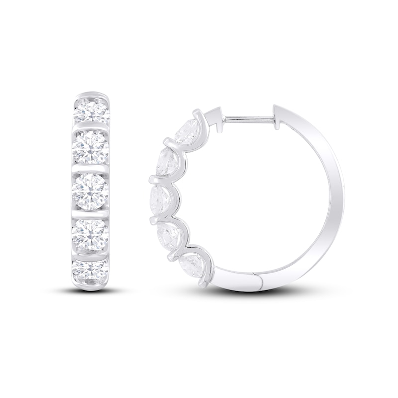 Main Image 1 of KAY Lab-Grown Diamonds Hoop Earrings 2 ct tw Round-cut 14K White Gold