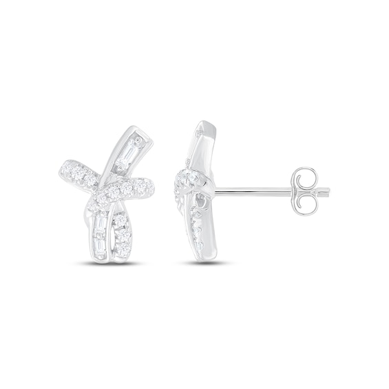 Kay Diamond Stud Earrings 1/4 ct tw Round & Baguettecut 10K White Gold