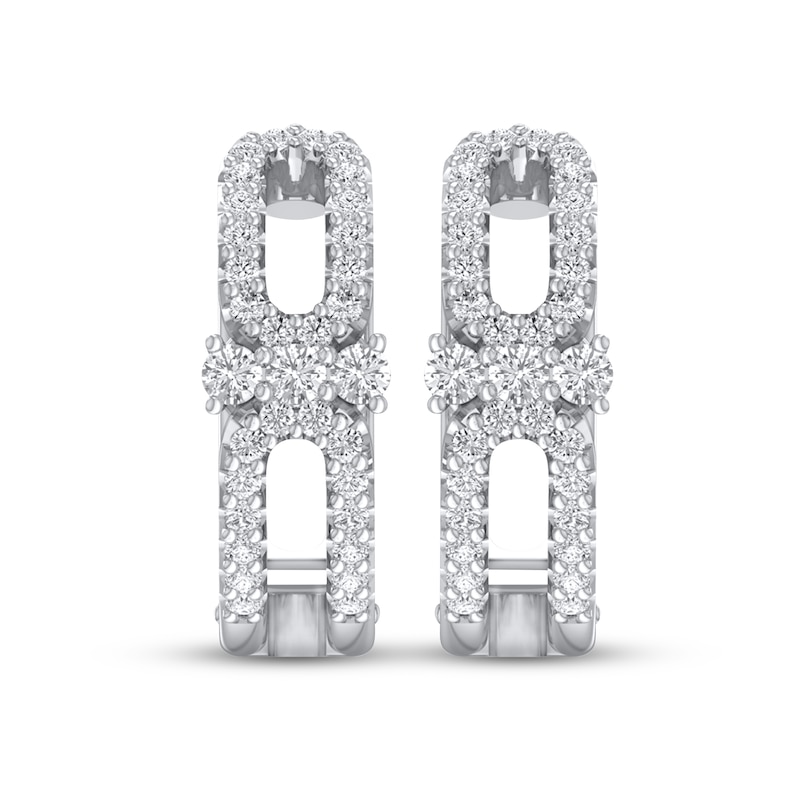Diamond Three-Stone Huggie Hoop Earrings 1/3 ct tw Round-cut 10K White Gold