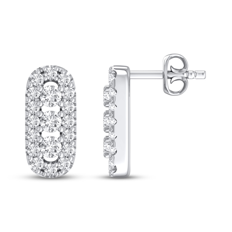 Diamond Three-Stone Stud Earrings 1/4 ct tw Round-cut 10K White Gold