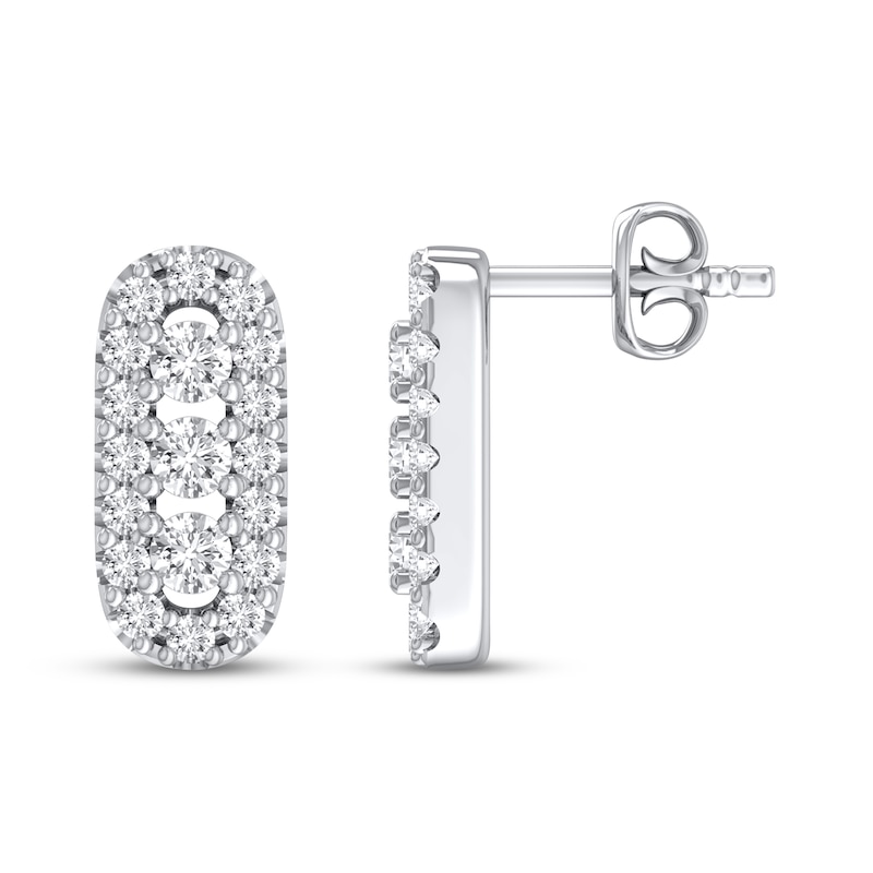 Main Image 1 of Diamond Three-Stone Stud Earrings 1/4 ct tw Round-cut 10K White Gold